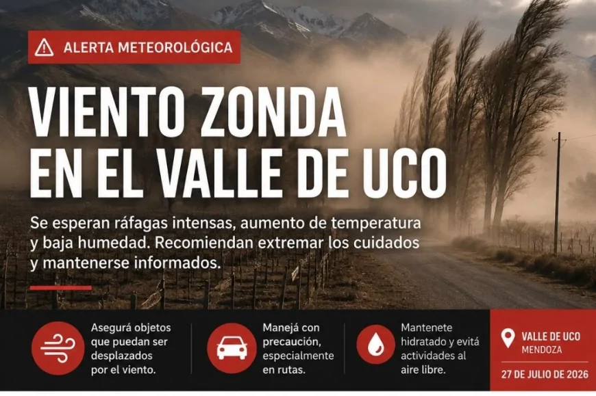 El viento Zonda vuelve a poner en alerta al Valle de Uco